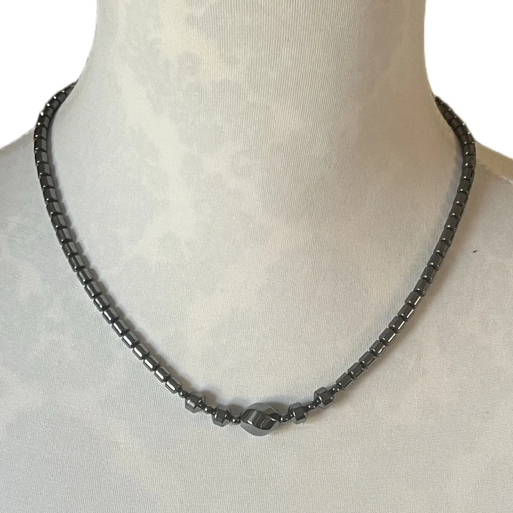 Genuine Hematite Beaded Necklace
